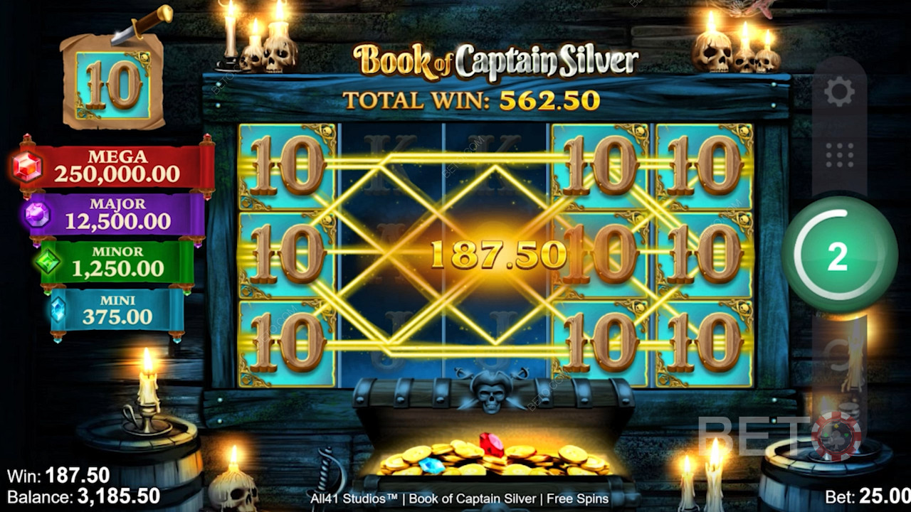 10 different paylines in Book of Captain Silver