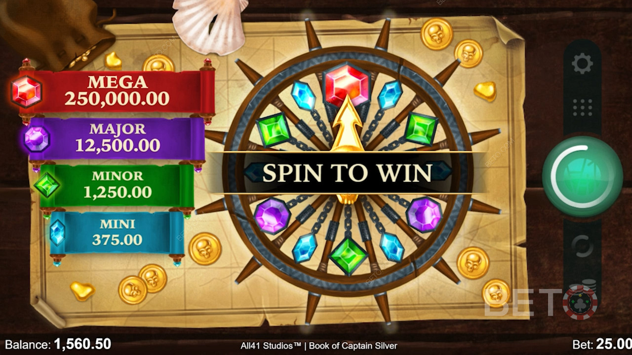 4 different Jackpots in Book of Captain Silver