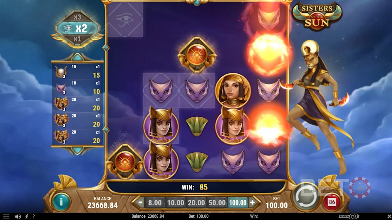 Use the Sisterhood feature to trigger Free Spins in Sisters of the Sun slot