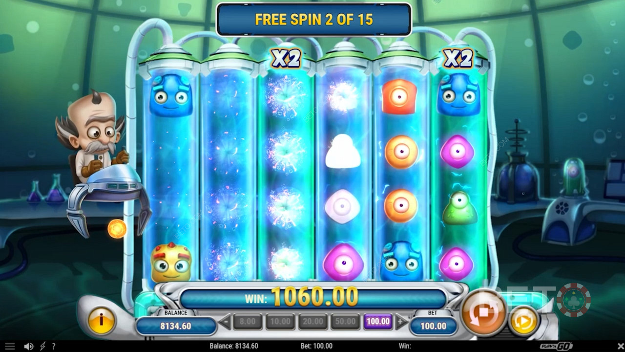 Enjoy the power of Multipliers and Quantumeter in Free Spins in Dr Toonz slot