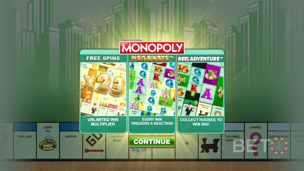 Starting screen of Monopoly Megaways