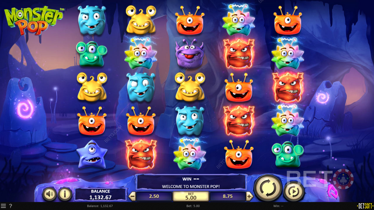 Enjoy an entertaining theme and quirky symbols in Monster Pop online slot