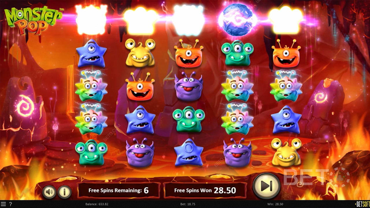 Watch the reels expand during the Free Spins in Monster Pop slot machine