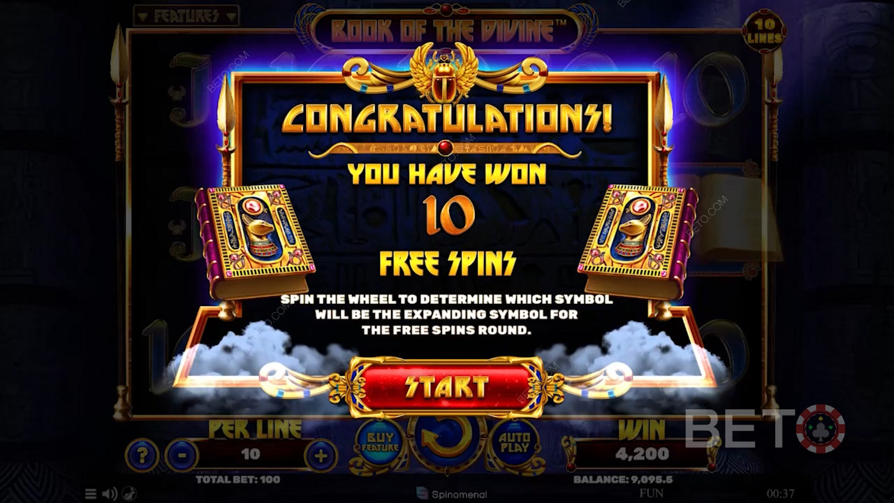 Winning 10 Free Spins in Book Of The Divine