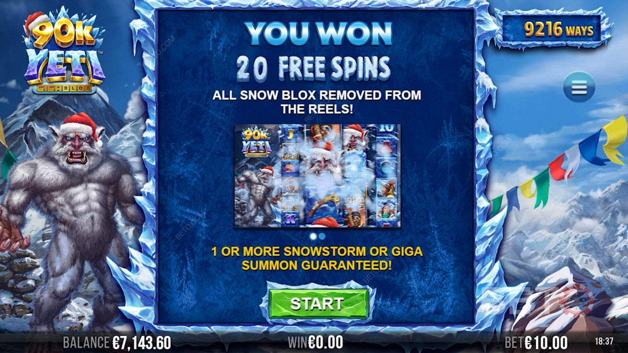 Land 20 Scatters and win 20 Free spins with no Snow Blox symbols on the reels