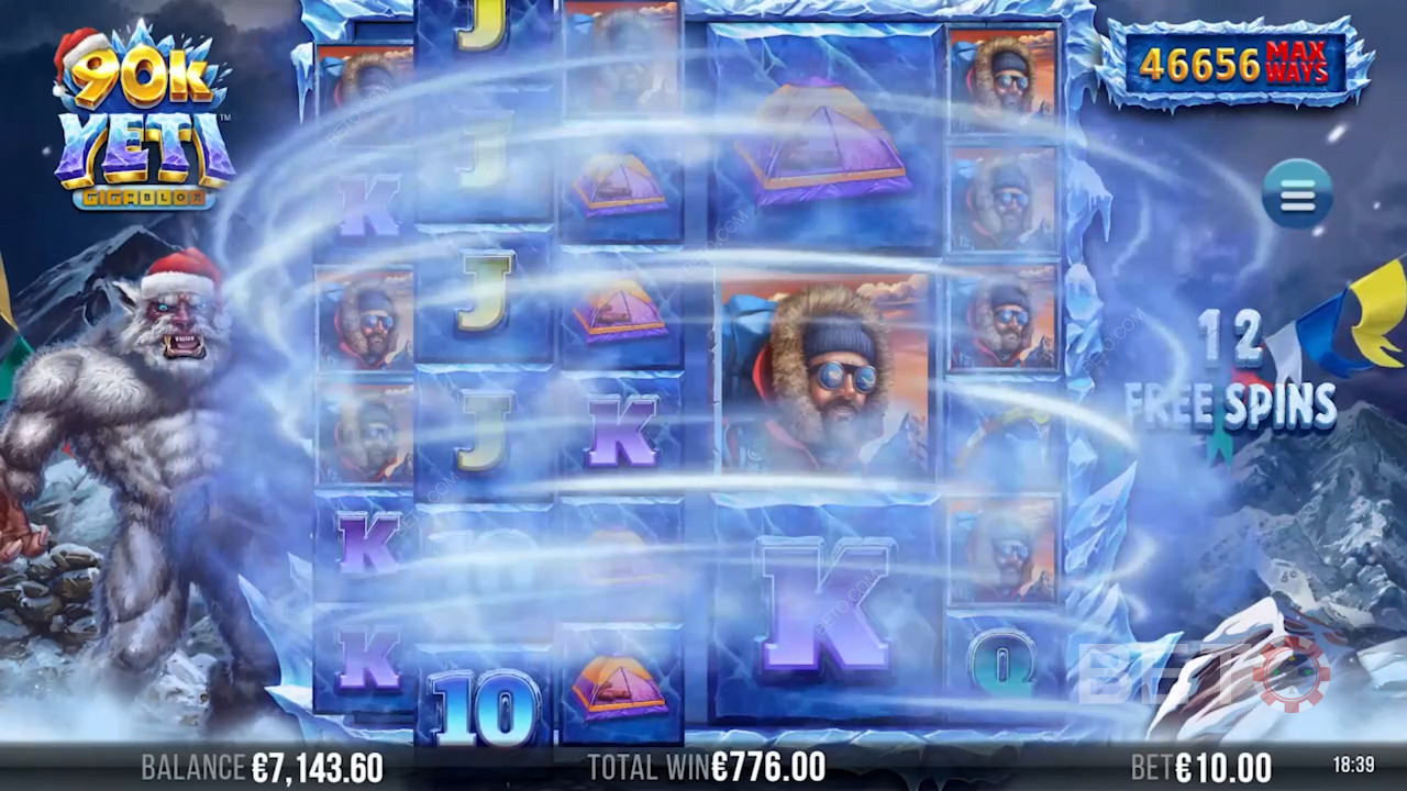 Enjoy Snowstorm and Giga Summon features during the Free Spins in 90k Yeti Gigablox slot