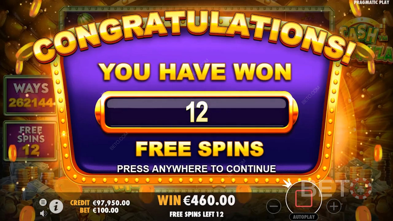Winning 12 Free Spins in Cash Bonanza