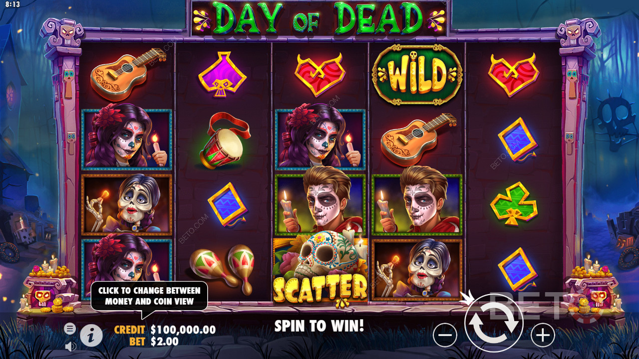 Enjoy the spooky theme in the Day of Dead slot machine