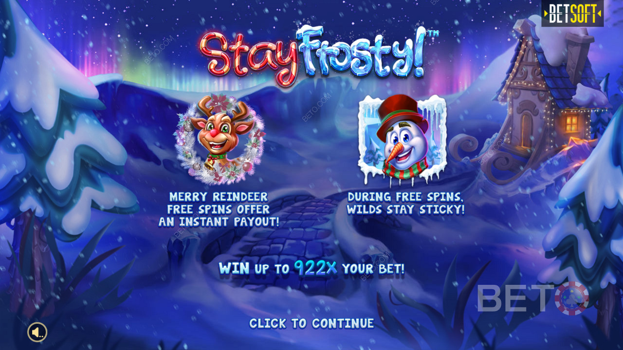 The intro screen in Stay Frosty! Merry Reindeer Free Spins & Max Win of 922x your bet!