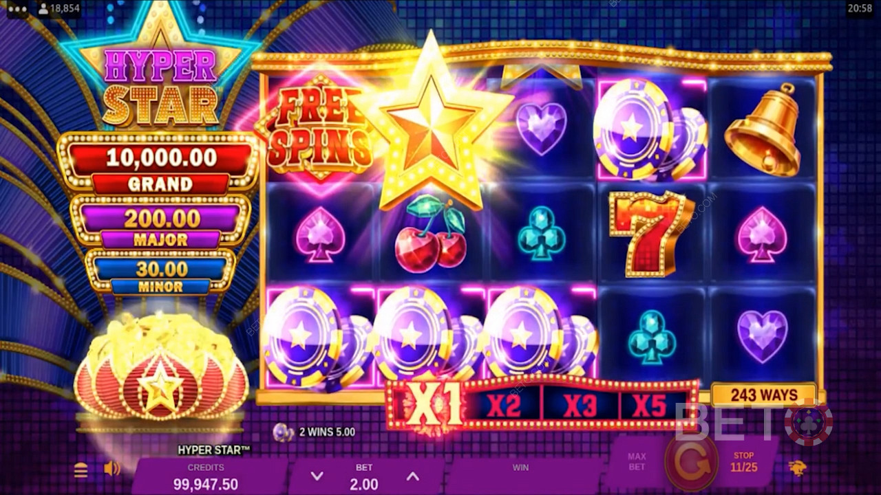 The 3 Jackpot Prizes are displayed on the left side of the screen during the gameplay