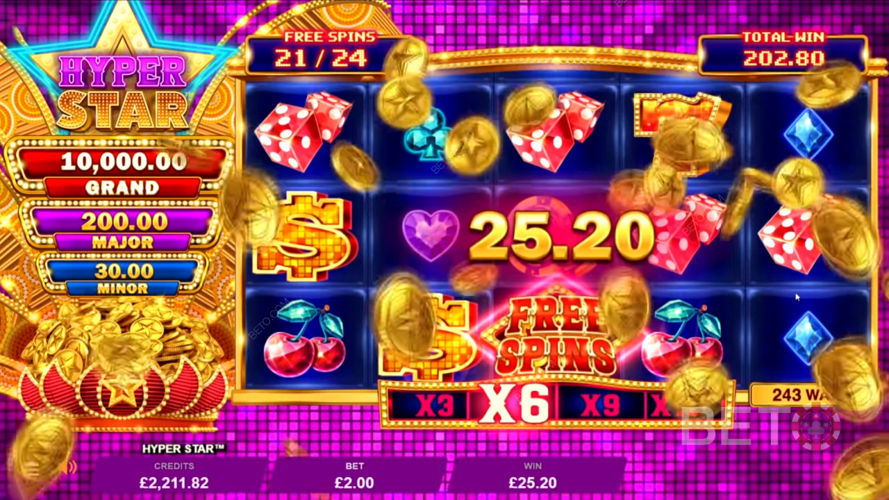 Win rewards worth up to 7,250x the stakes in the Hyper Star slot