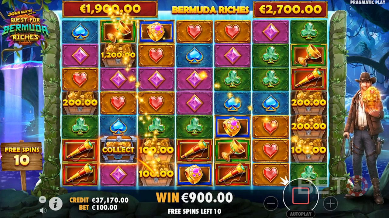 At least 3 Scatters trigger Free Spins in John Hunter and the Quest for Bermuda Riches