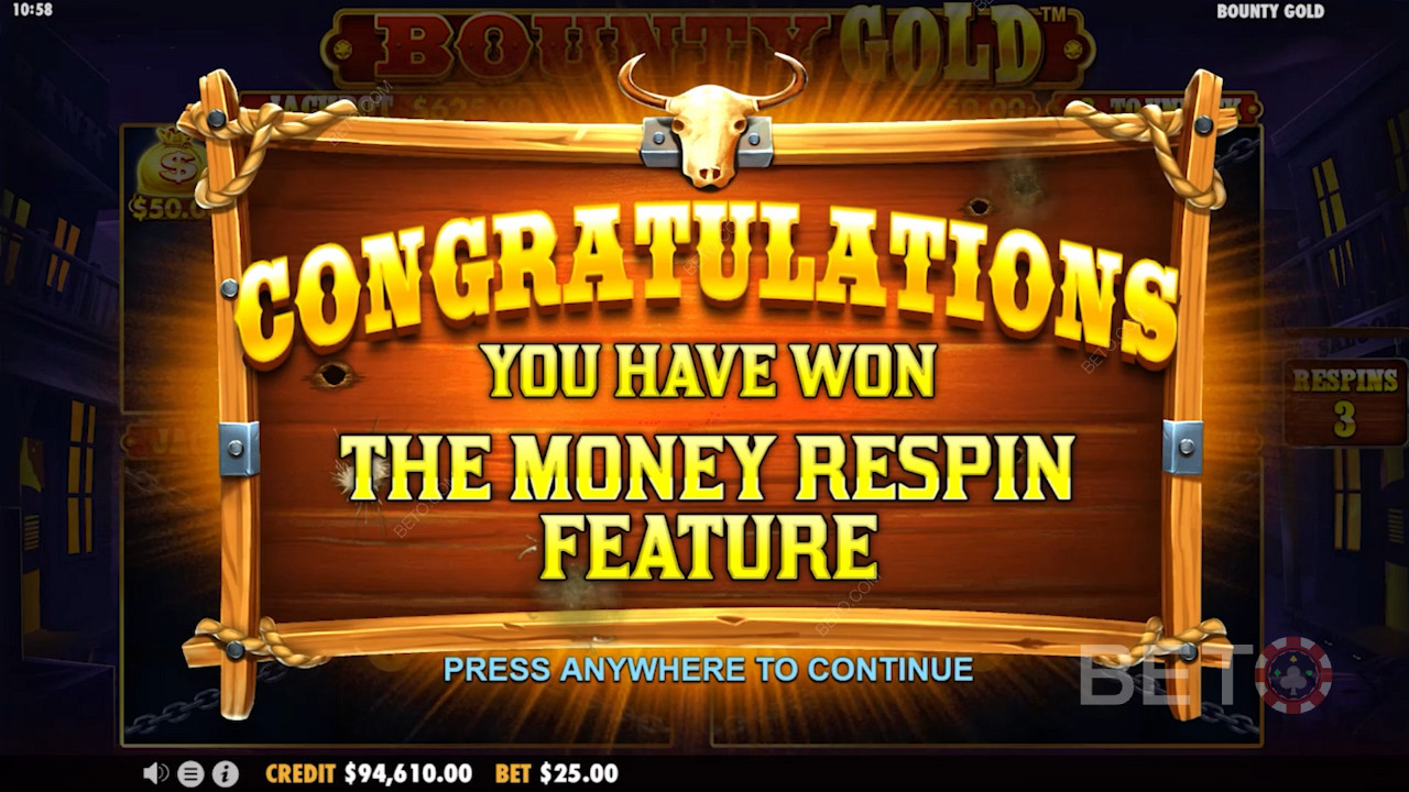 Winning generous Free Spins in Bounty Gold