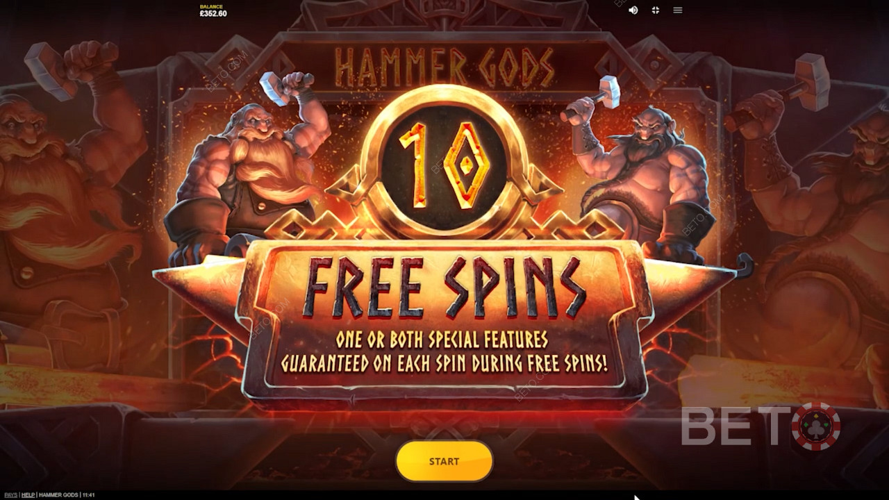 Enjoy 10 Free Spins in Hammer Gods slot machine