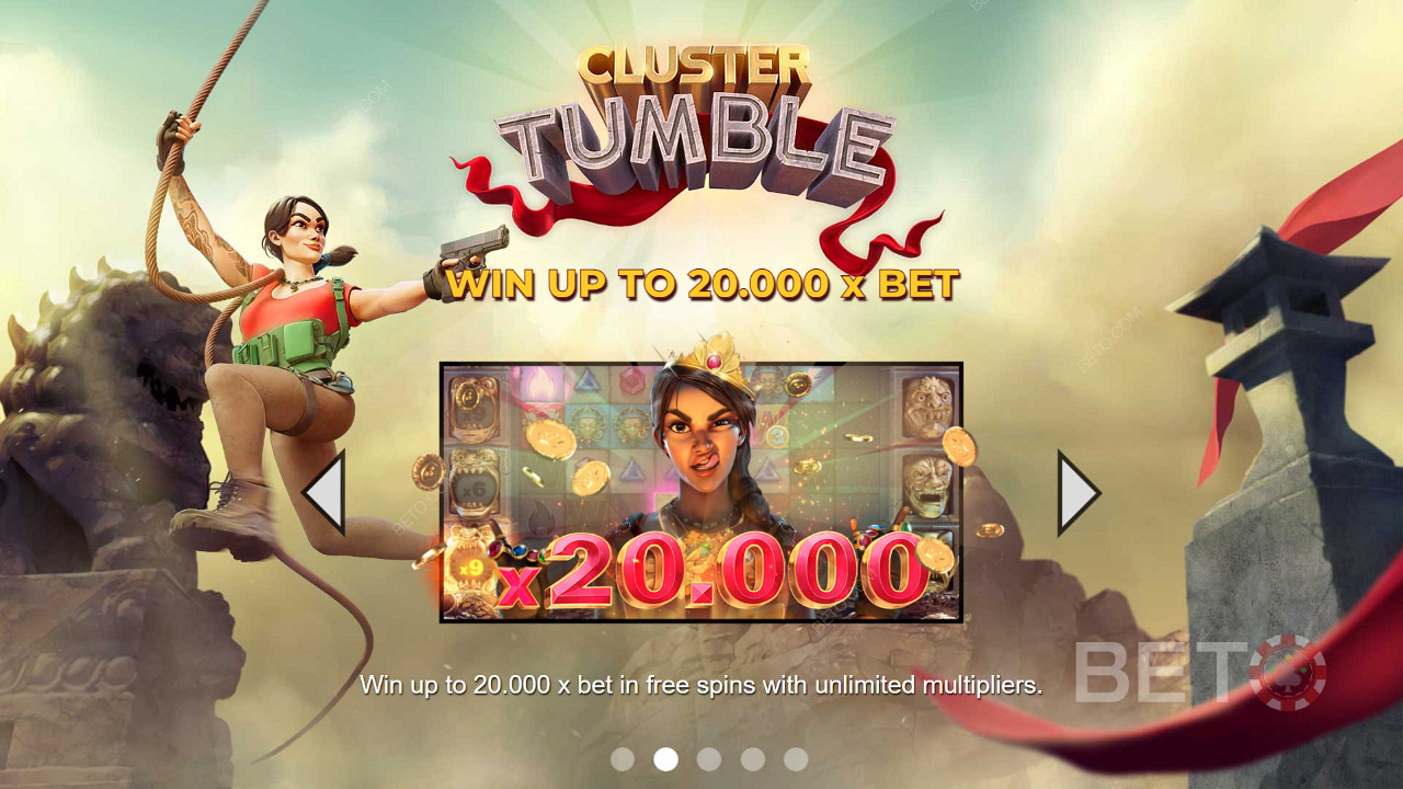 Win up to 20,000x the stake worth payouts in the Cluster Tumble online slot