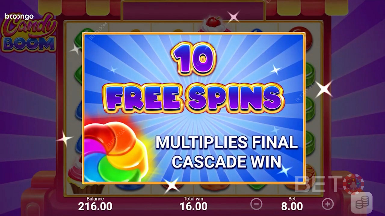 Winning rewarding Free Spins in Candy Boom 