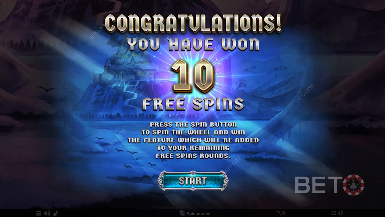 Activate the Free Spins mode to obtain 10 Free Spins and a Bonus Wheel spin