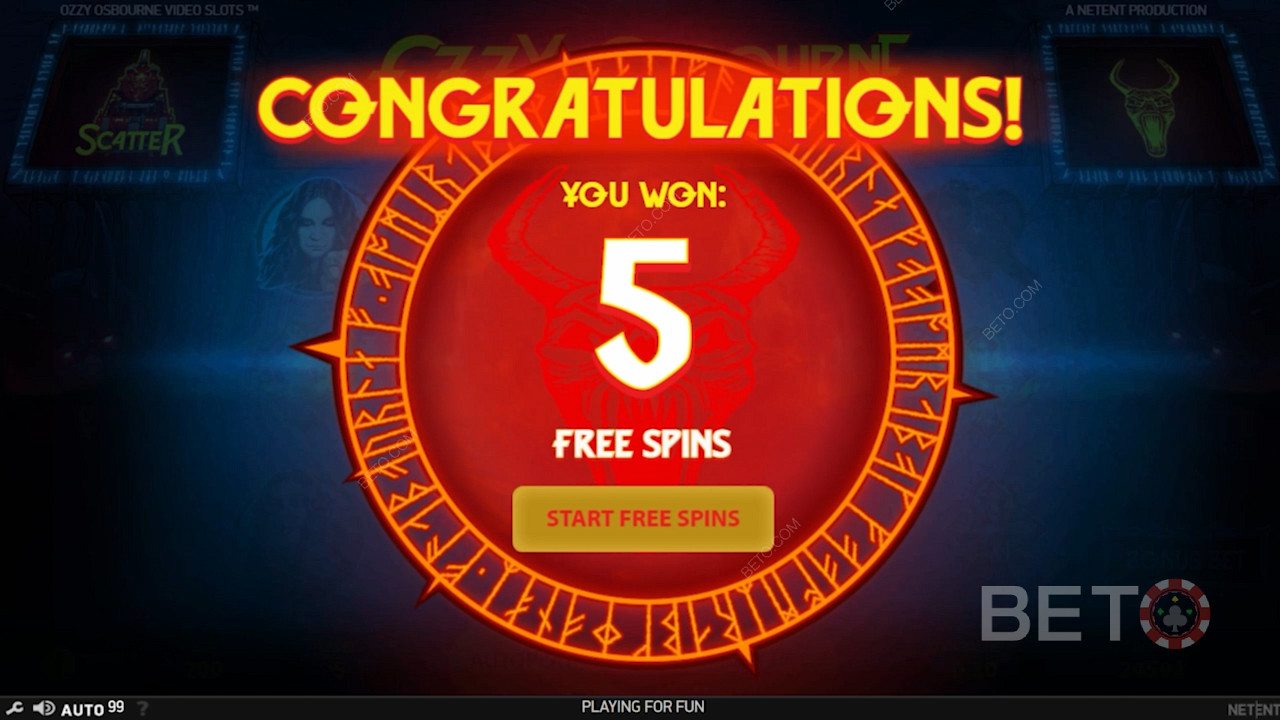 Enable the Bonus Bet to enjoy 5 Free Spins in the Ozzy Osbourne slot