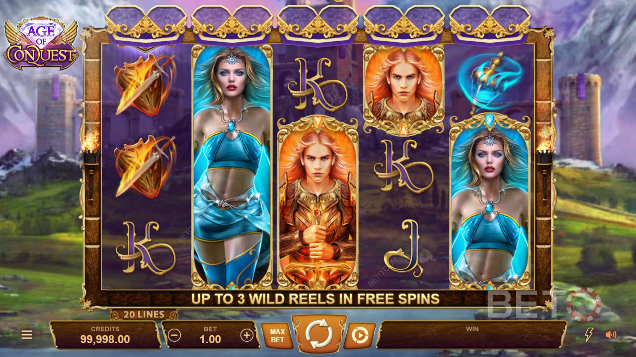 Land symbols that cover the entire reel in the Age of Conquest online slot