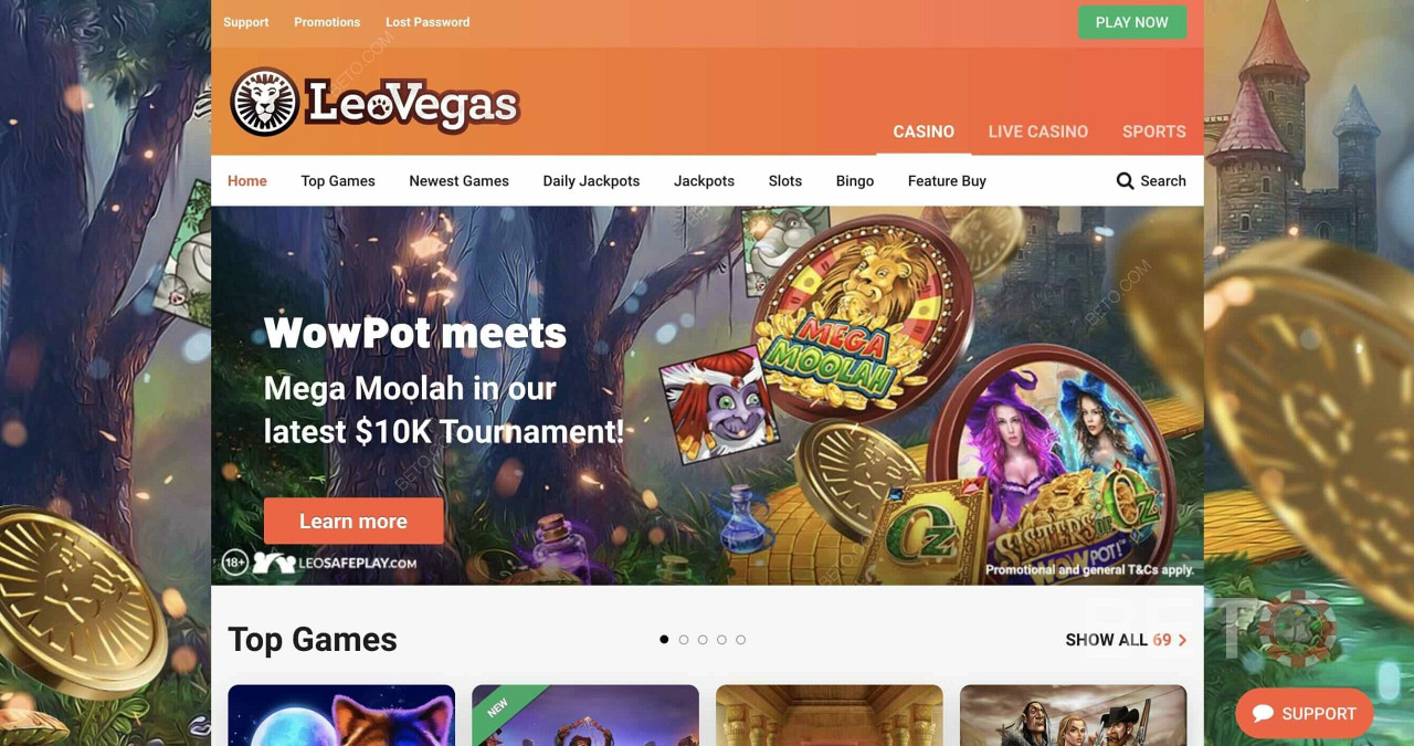 LeoVegas - 一個知名且美麗的賭場