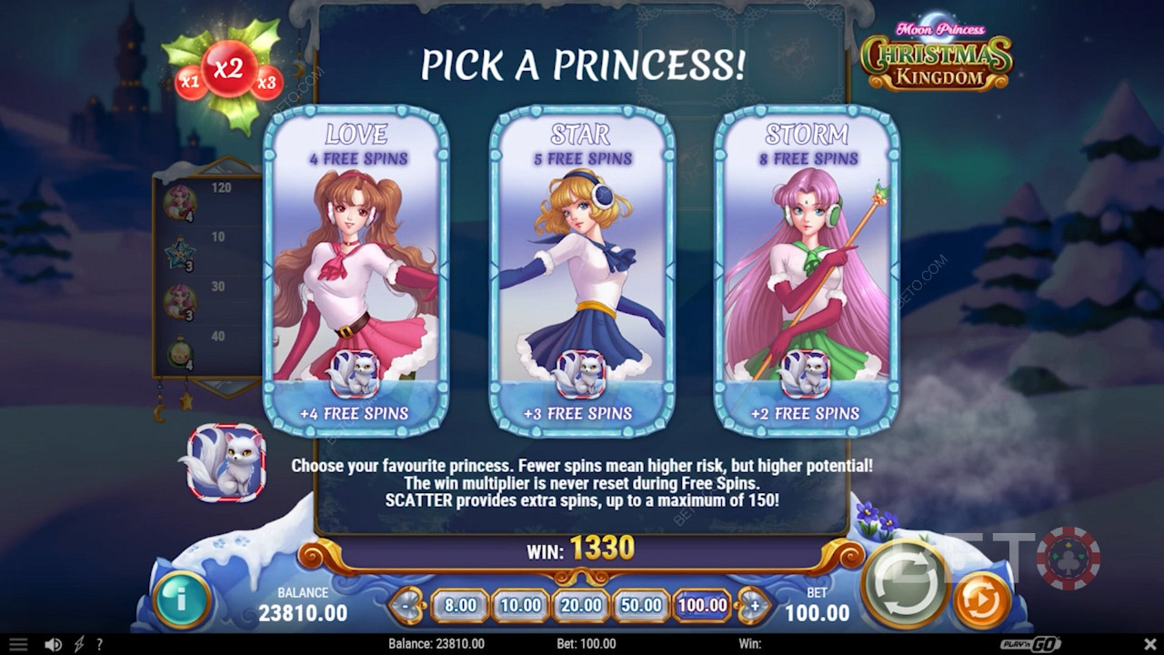 Special Free Spins round in Moon Princess Christmas Kingdom