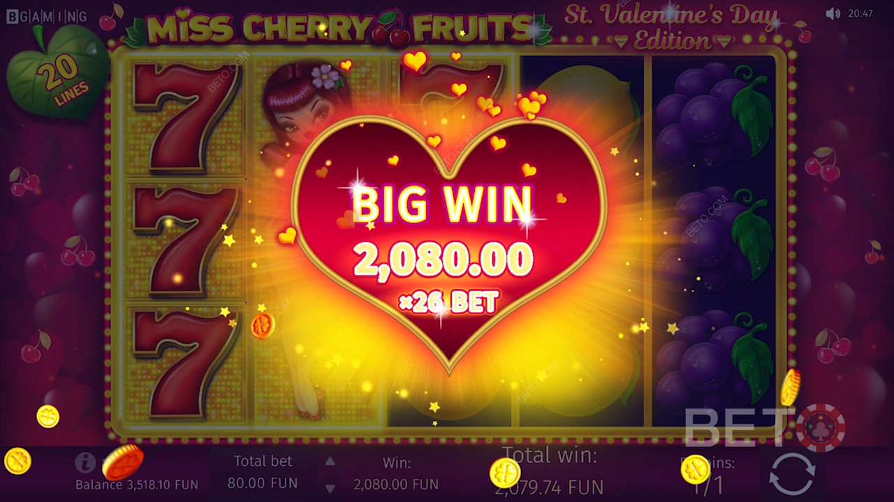 Winning a big prize in Miss Cherry Fruits