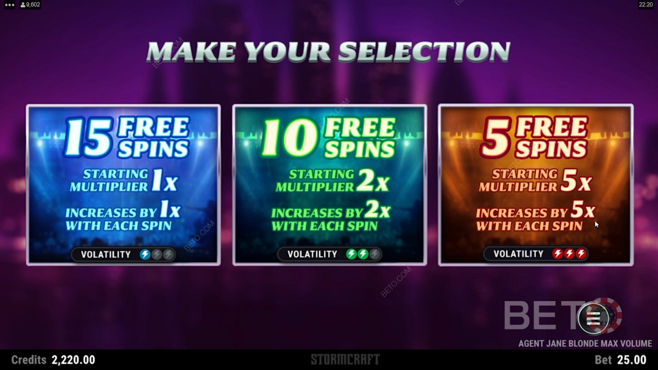 Activate the Bonus Game & choose between 3 Free Spins and Multiplier bonuses
