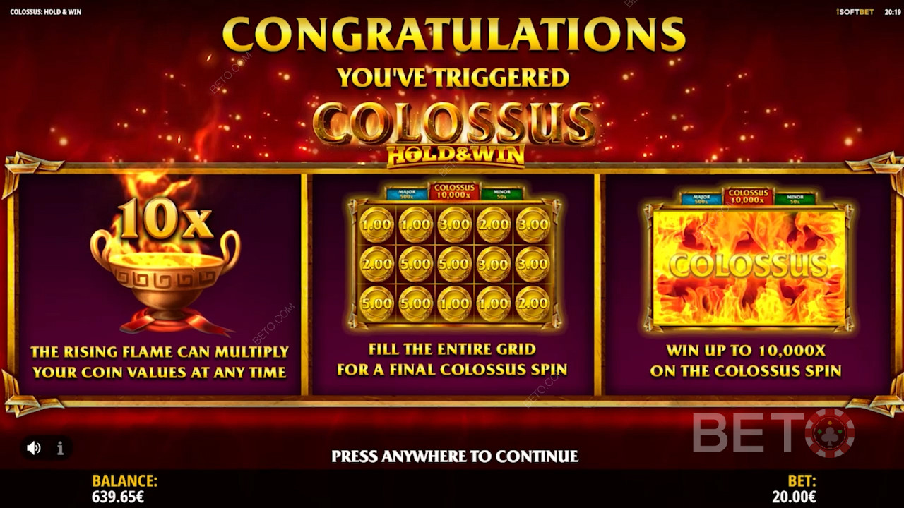 Enjoy a Multiplier of up to 10x and get the Max Win of 10,000x in the Hold and Win feature