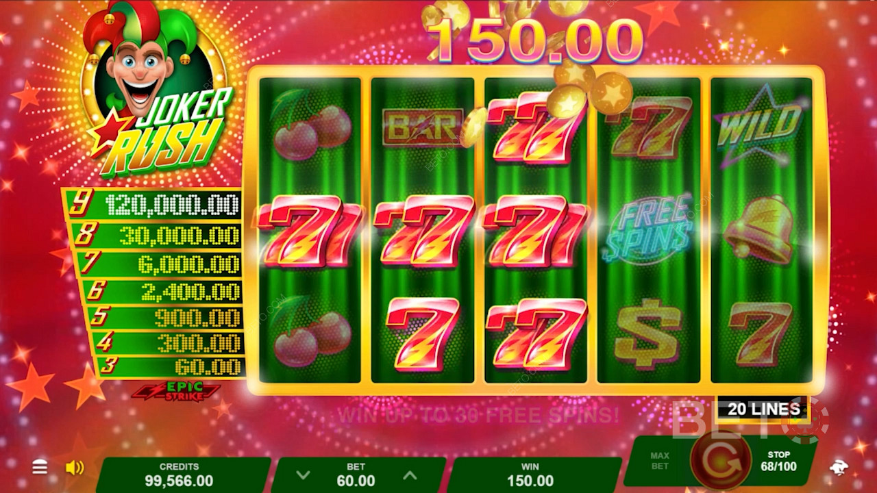 Tallet 7 er Wild-symbolet i Joker Rush gratis spilleautomat