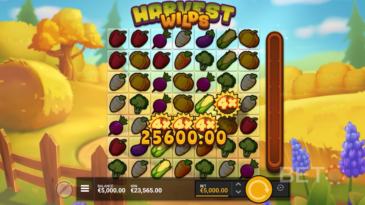 Enjoy a Win Multiplier of 256x by landing 4 Wild Multiplier Sunflowers with 4x Multipliers