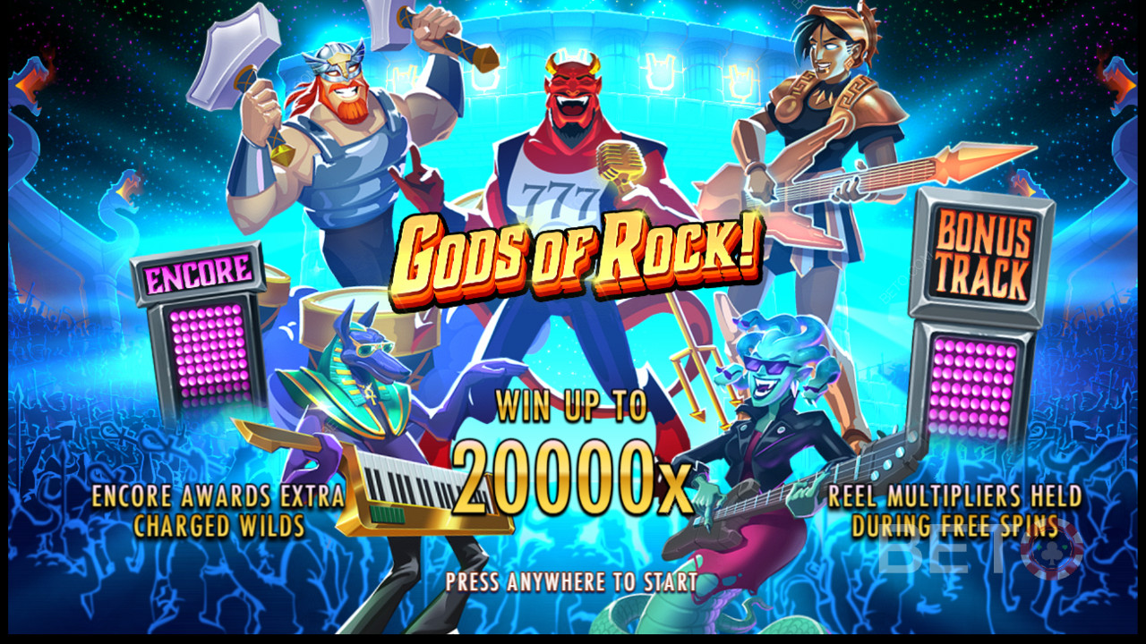 Enjoy several powerful Bonus Features in the Gods of Rock slot