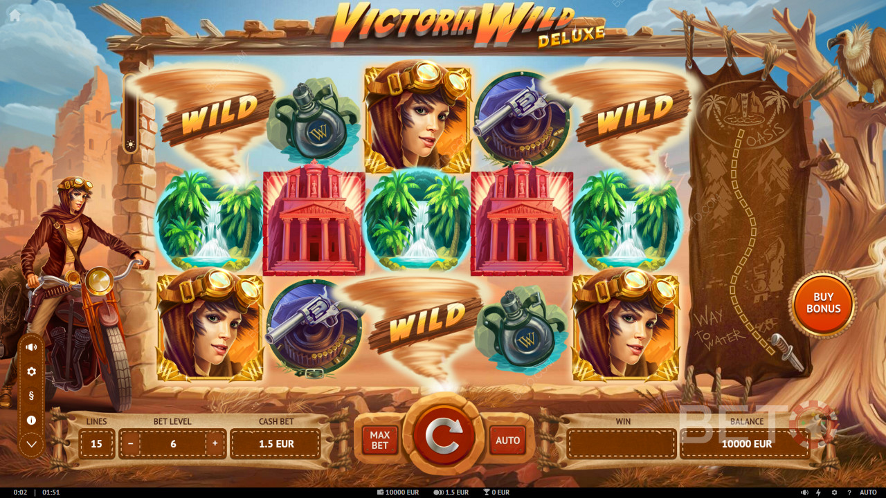 Win up to 25,000x of your stake in Victoria Wild Deluxe slot machine