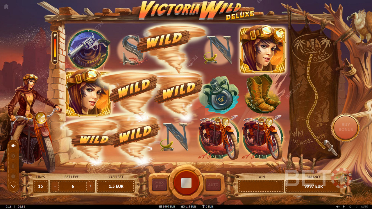 The Tornado Wilds can show up on any spin and trigger Respins in Victoria Wild Deluxe game