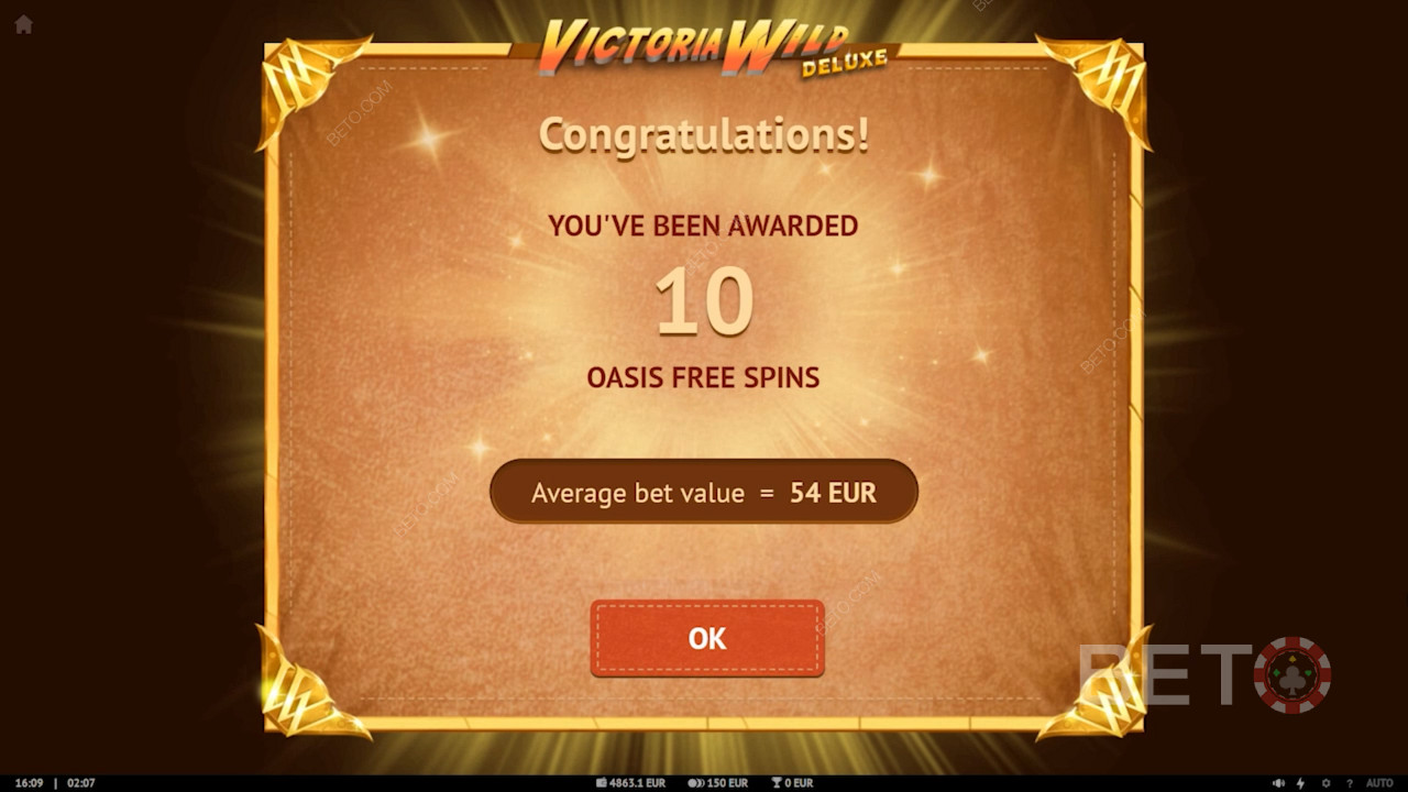 Get 10 Oasis Free Spin bonus rounds by collecting 25 Oasis Scatters