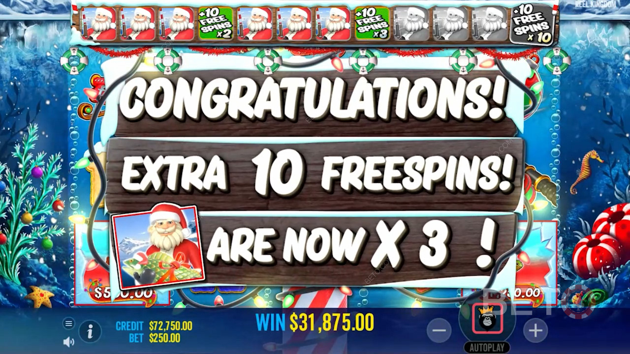 Obtain 10 extra Free Spins on your first Bonus Round trigger with 3 Scatters