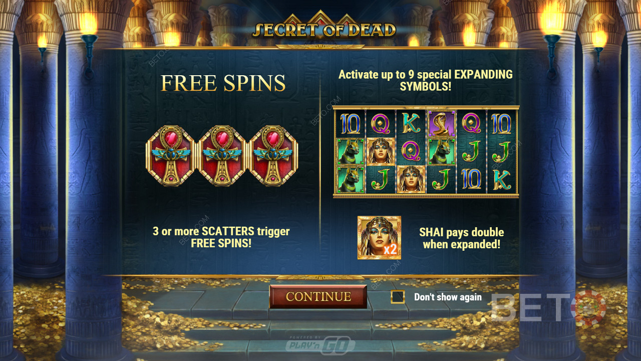 Enjoy Free Spins and gamble feature in the Secret of Dead slot