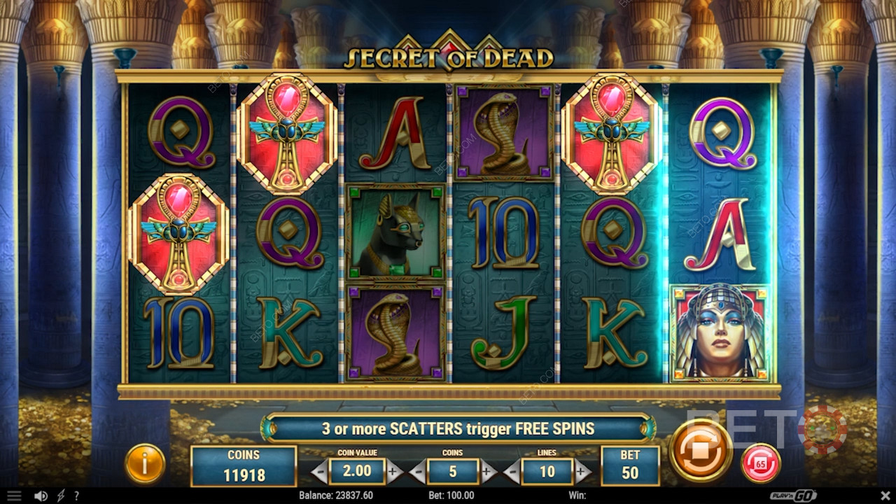 Land 3 or more Ankh Scatters to trigger the Free Spins in the Secret of Dead video slot