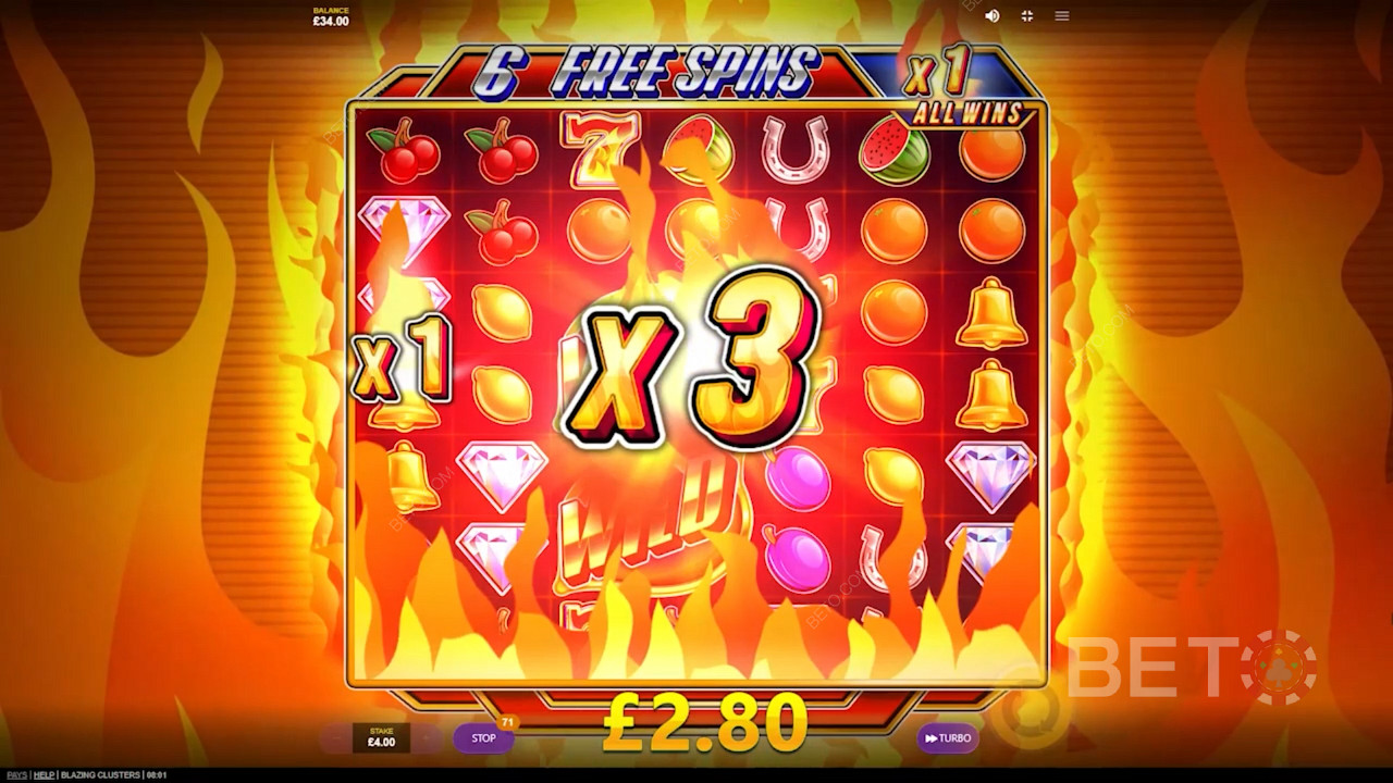 Play Blazing Clusters and get a chance to win 1,201x cash prizes