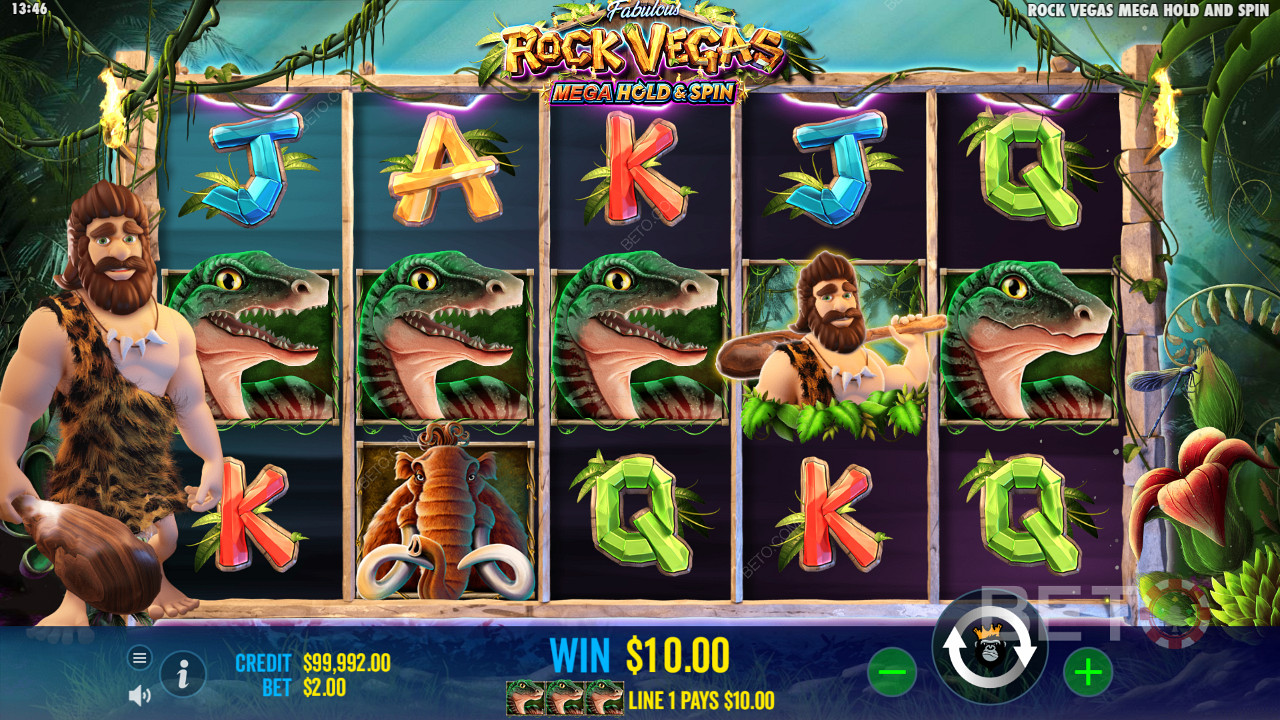 Visit dangerous animals and early humans in the Rock Vegas slot