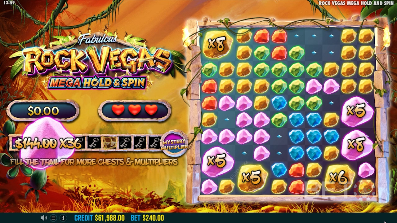 Collect rocks of various colours and win big in the bonus spins