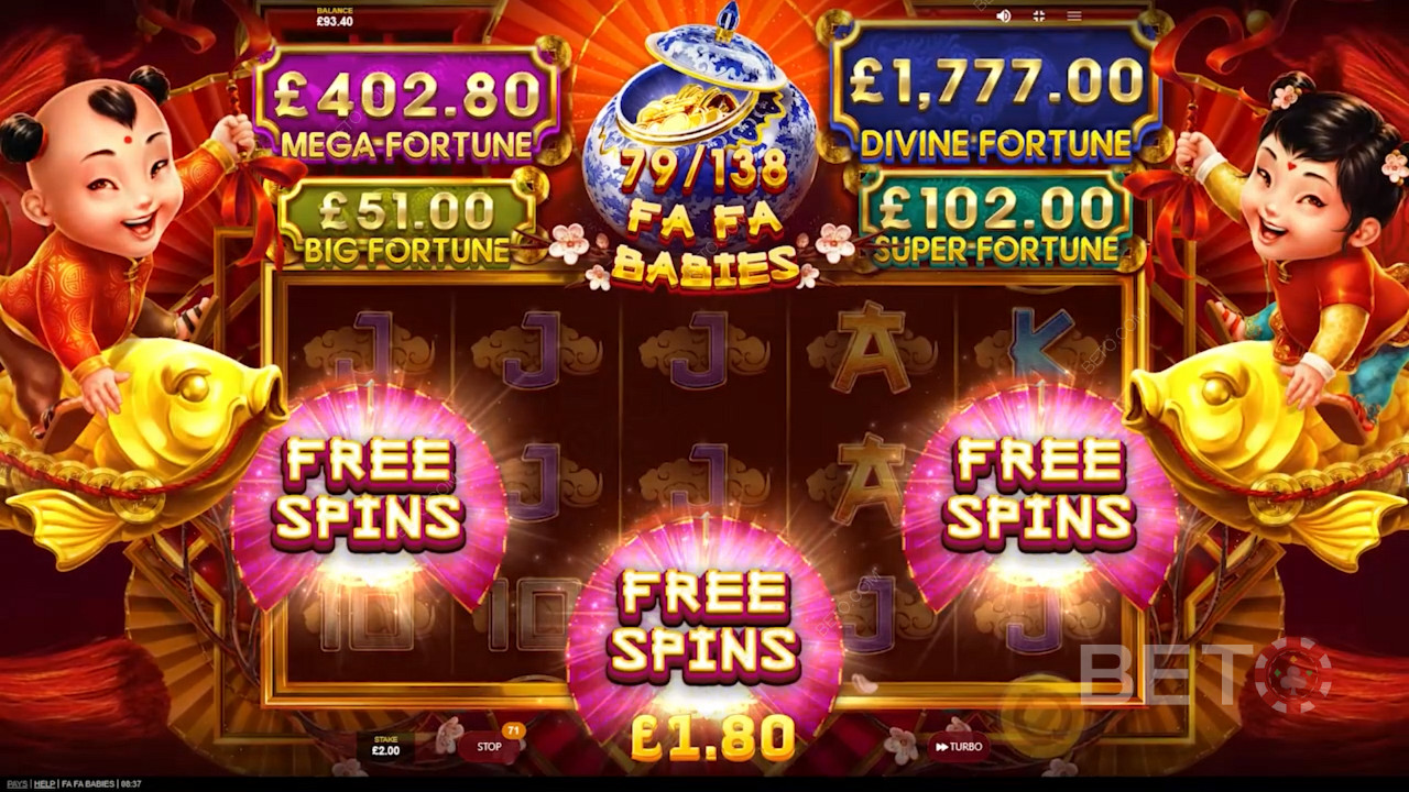 Play Fa Fa Babies and land 3 Free Spins symbols to trigger Free Spins