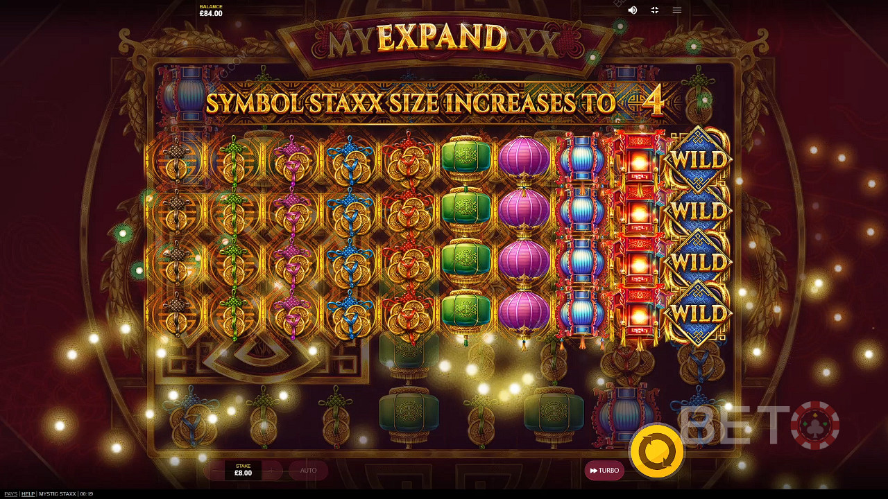 A single spin with expanded symbols can give you big wins in Mystic Staxx slot machine