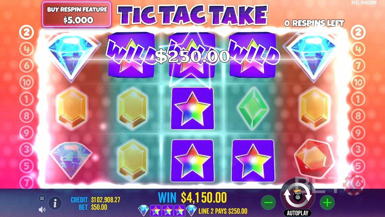 Earn Sticky Wilds and Respins using the O and X symbols to maximize your winning odds