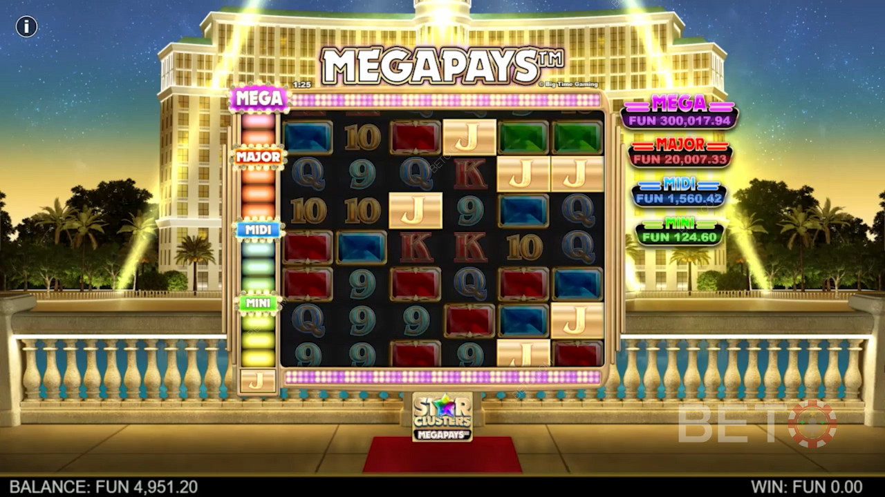 Land at least 4 instances of the Megapays symbol to win in the Star Clusters Megapays slot