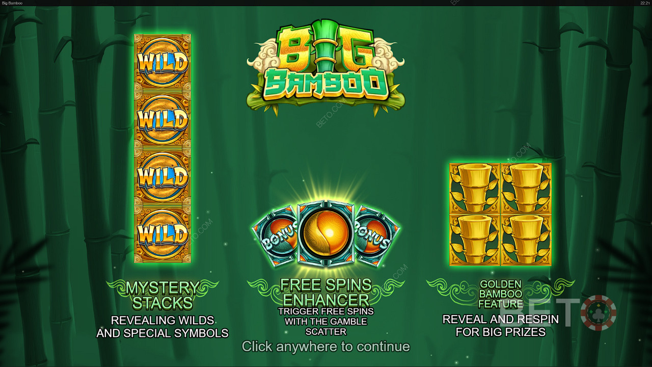 Enjoy Mystery Stacks, Free Spins, and Golden Bamboo feature in the Big Bamboo slot