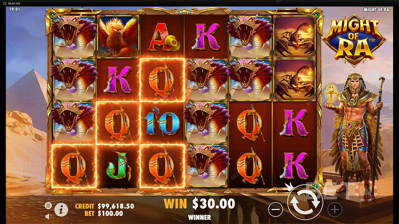 Enjoy dangerous symbols and powerful features in the Might of Ra slot