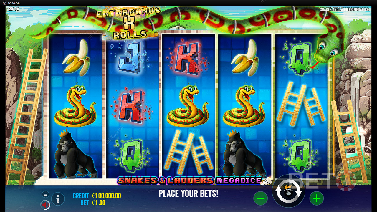 Enjoy a classic design in the Snakes and Ladders video slot