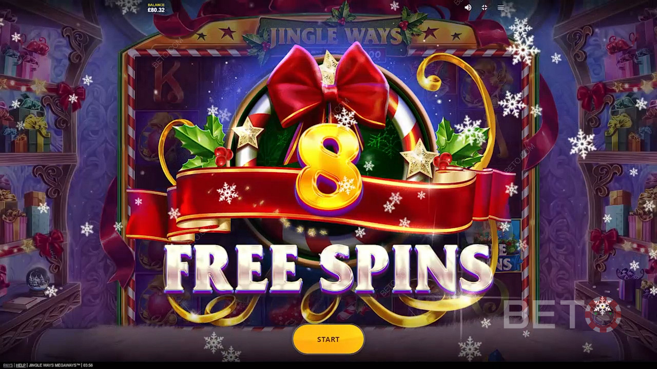 Enjoy 8 Free Spins by landing 3 Scatters on the reels of Megaways jingle ways