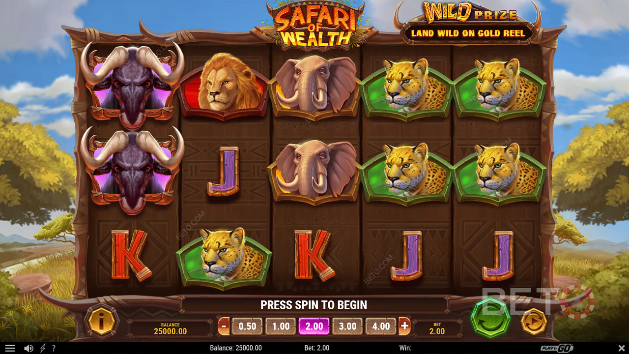 Enjoy an adventure in the wild in the Safari of Wealth slot