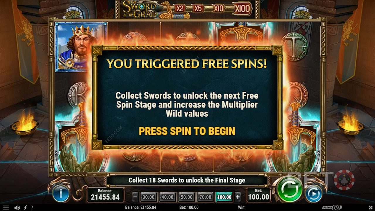 Collect swords to advance to a higher Multiplier value in the Free Spins